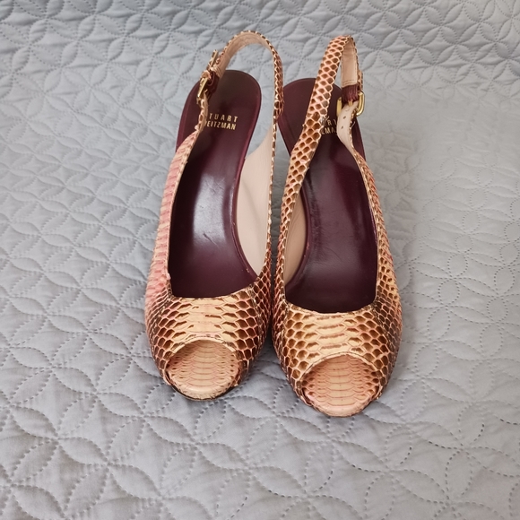 Stuart Weitzman multi color embossed leather heels sandals - Picture 4 of 9